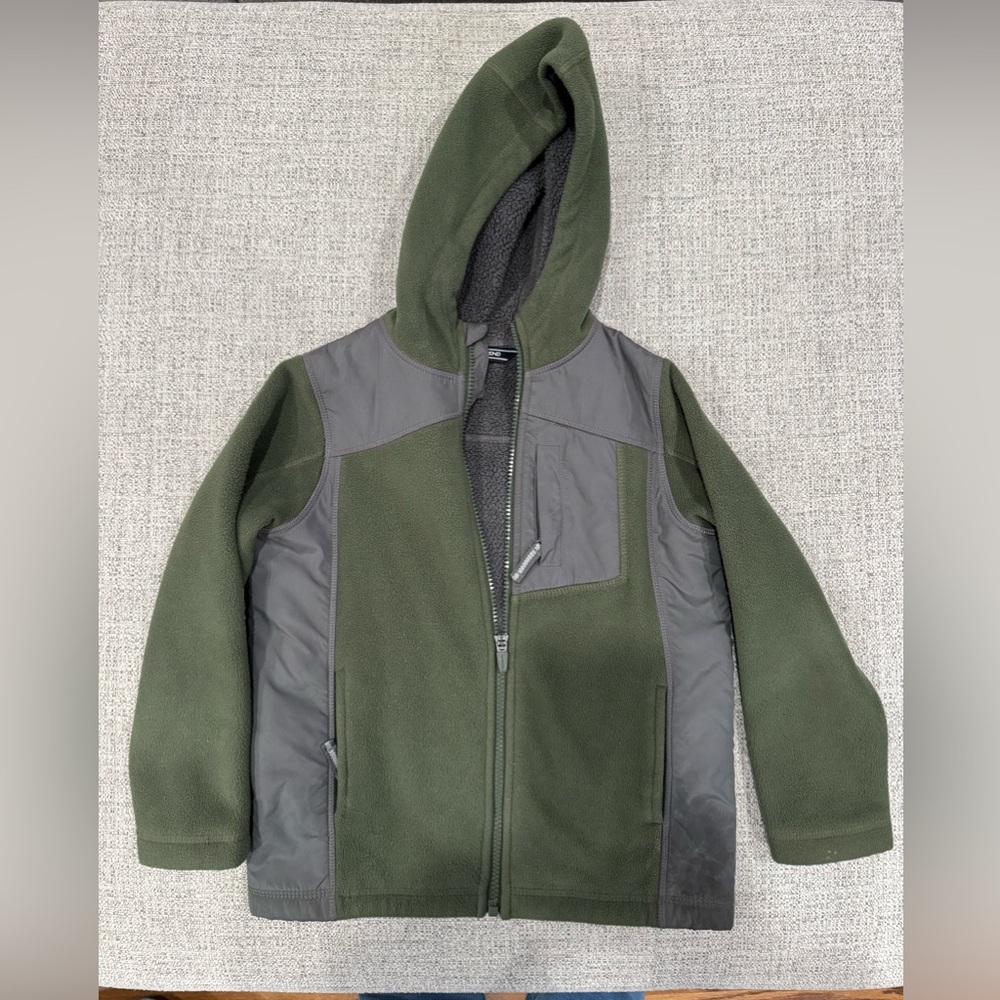 Lands End boys size 5-6 Green and Gray Hooded warm fleece Jacket